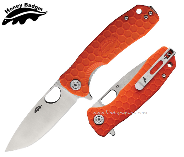 Honey Badger Med Flipper Folding Knife, No Choil, D2 Steel, FRN Orange, HB1060